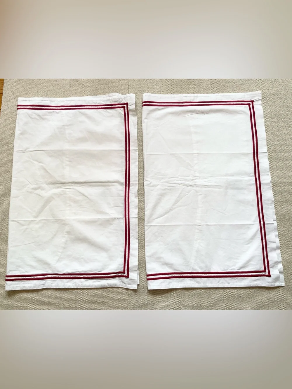 Restoration Hardware 100% Cotton  Standard Pillowcases White Red Trim ITALY
